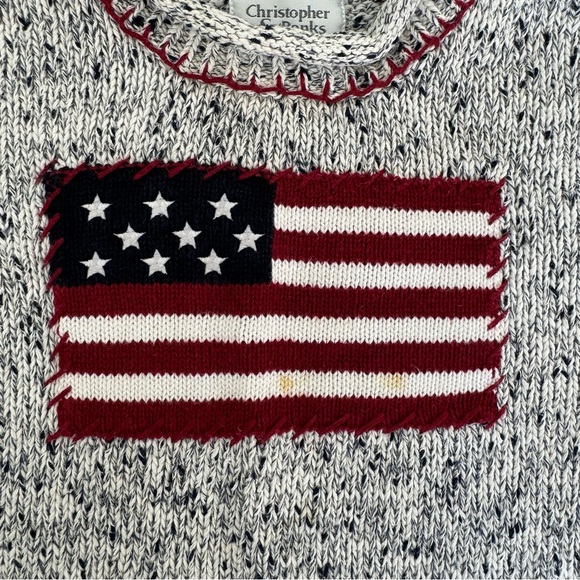 Christopher & Banks Navy and White Crewneck Sweater with American Flags - Picture 3 of 5